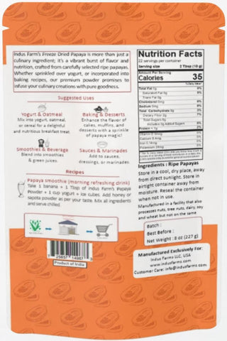 Indus Farms Superfoods Freeze Dried Papaya Fruit Powder, GMO-Free, Additive-Free, Vegan