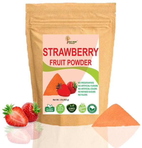Indus Farms Superfoods Strawberry Fruit Powder, 100% Natural, GMO-Free, Gluten-Free, Vegan, No Refined Sugars