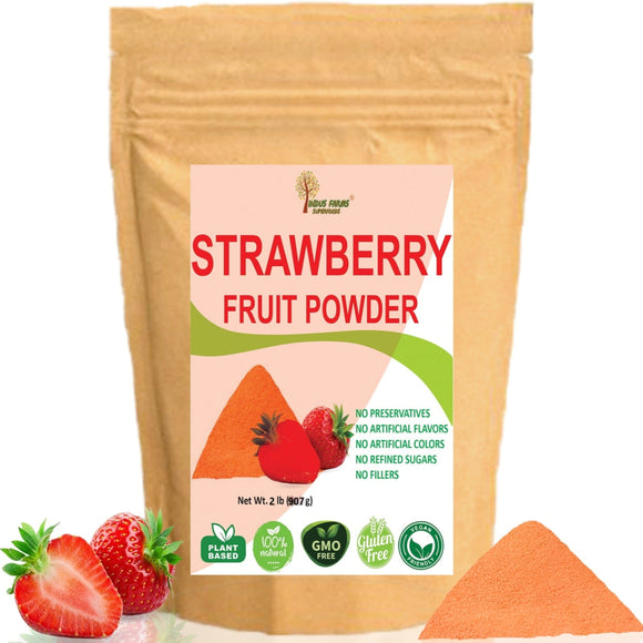 Indus Farms Superfoods Strawberry Fruit Powder, 100% Natural, GMO-Free, Gluten-Free, Vegan, No Refined Sugars