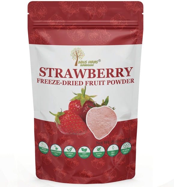 Indus Farms Superfoods Freeze Dried Strawberry Fruit Powder, 100% Pure, GMO-Free, Additive-Free, Vegan