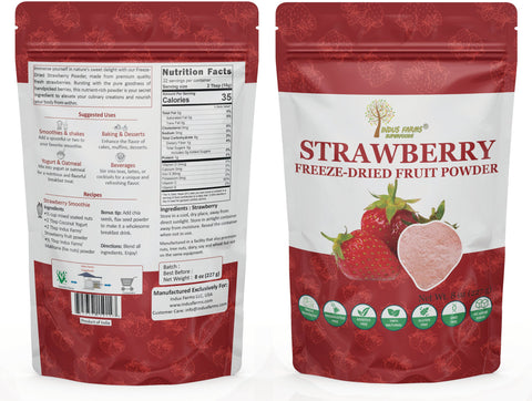 Indus Farms Superfoods Freeze Dried Strawberry Fruit Powder, 100% Pure, GMO-Free, Additive-Free, Vegan