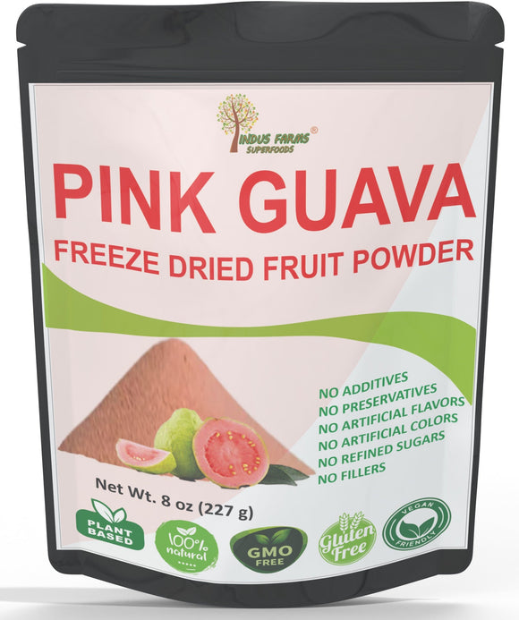 Indus Farms Superfoods Freeze Dried Pink Guava Fruit Powder, 100% Pure & Natural, Additive-Free, GMO-Free, Vegan