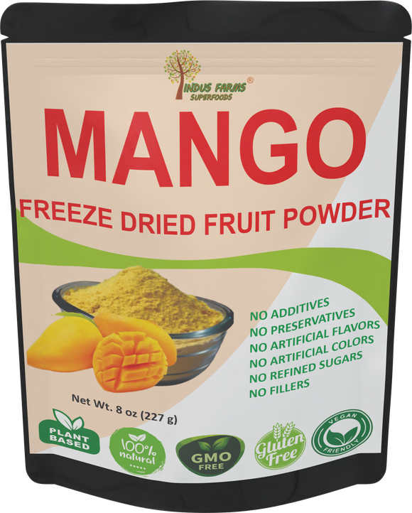 Indus Farms Superfoods Freeze Dried Mango Fruit Powder, 100% Pure, Additive-Free, GMO-Free, Vegan