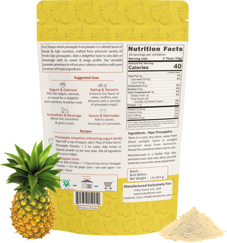 Indus Farms Superfoods Freeze Dried Pineapple Fruit Powder, Additive-Free, GMO-Free, 100% Natural, Vegan