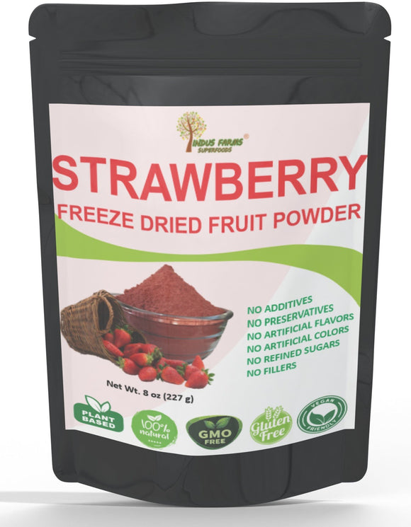 Indus Farms Superfoods Freeze Dried Strawberry Fruit Powder, 100% Pure, GMO-Free, Additive-Free, Vegan