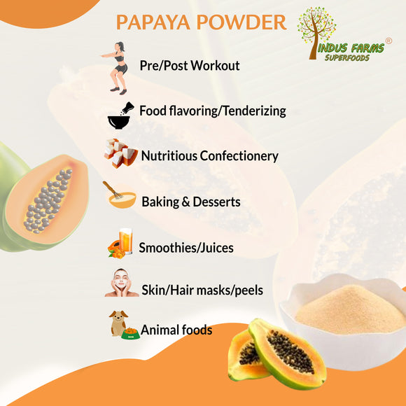 Indus Farms Superfoods Freeze Dried Papaya Fruit Powder, GMO-Free, Additive-Free, Vegan