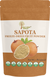 Package of Sapota freeze-dried fruit powder with brand logo and product name on a white background 1 LB Sapota Chikoo Fruit Powder 1 LB sweet caramel indus farms supefoods brown sugar