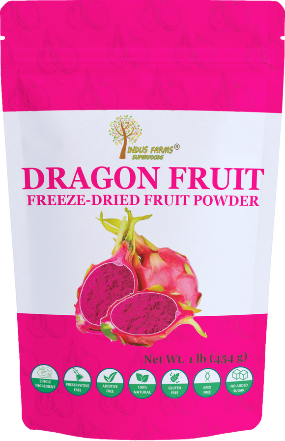 Indus Farms Superfoods | Freeze Dried Dragon Fruit Powder (Pitaya) | Vibrant Pink Superfood | Rich in Fiber & Antioxidants | Perfect for Smoothies, Baking & Bowls | Non-GMO, Vegan