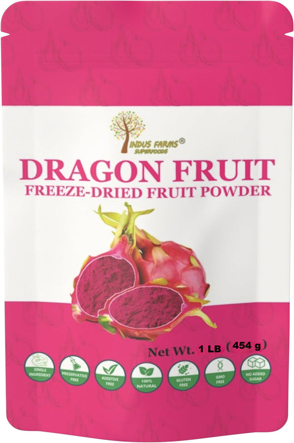 Indus Farms Superfoods | Freeze Dried Dragon Fruit Powder (Pitaya) | Vibrant Pink Superfood | Rich in Fiber & Antioxidants | Perfect for Smoothies, Baking & Bowls | Non-GMO, Vegan