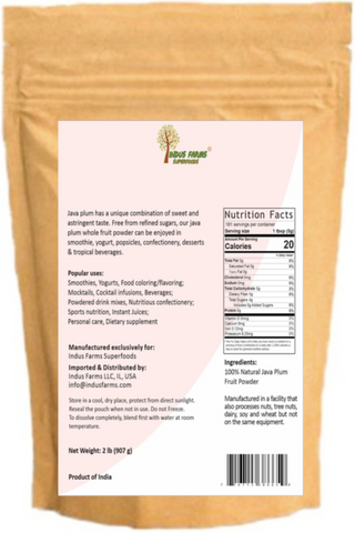 Indus Farms Superfoods Java Plum Fruit Powder, GMO-Free, Vegan, 100% Natural