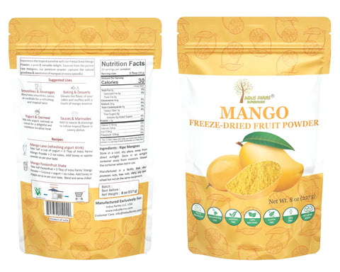 Indus Farms Superfoods Freeze Dried Mango Fruit Powder, 100% Pure, Additive-Free, GMO-Free, Vegan