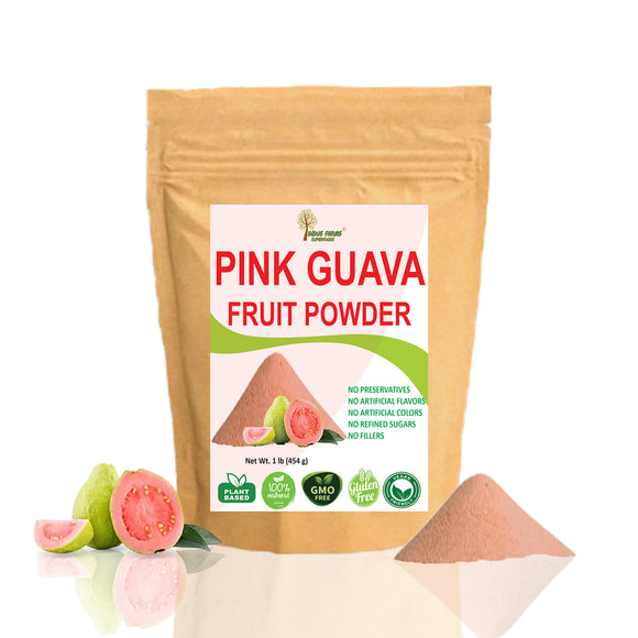 Indus Farms Superfoods Pink Guava Fruit Powder, 100% Natural, GMO-Free, Gluten-Free, Vegan, No Refined Sugars