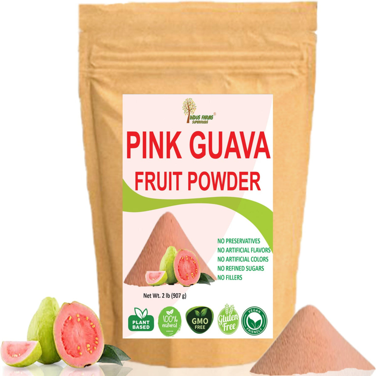 Indus Farms Superfoods Pink Guava Fruit Powder, 100% Natural, GMO-Free